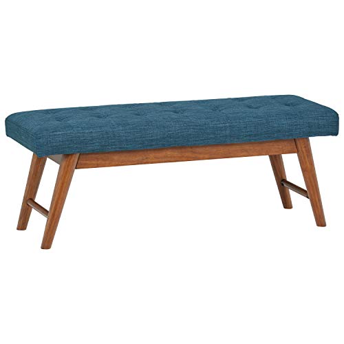 Amazon Basics Modern Haraden Upholstered Button-Tufted Bench, Blue, 16 x 44 x 17 in