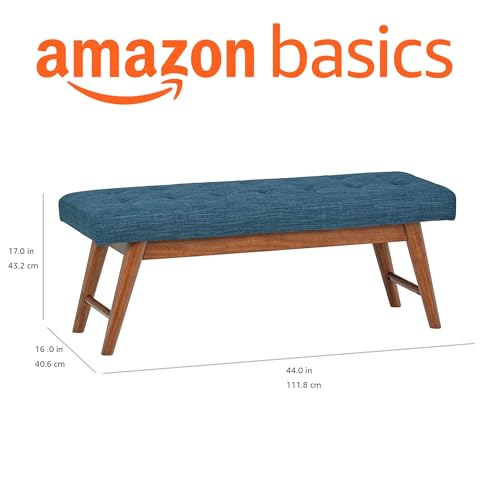 Amazon Basics Modern Haraden Upholstered Button-Tufted Bench, Blue, 16 x 44 x 17 in view 3