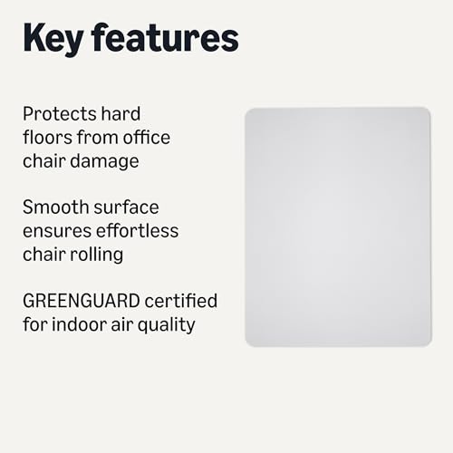 Amazon Basics Office Chair Mat for Hard Floors, Clear, Smooth Surface, Protects Hard Floors, 46" x 60" view 2