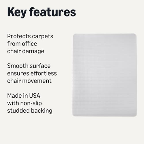 Amazon Basics Office Chair Mat for Low Pile Carpeted Floors, Clear Plastic with Studded Grips, 46" x 60", for Home or Office view 2