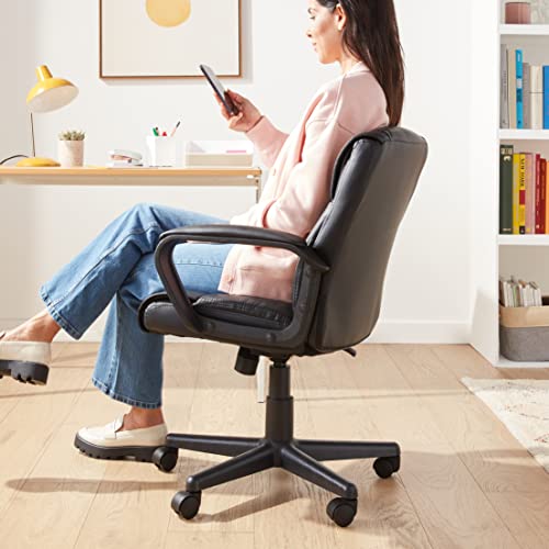Amazon Basics Office Task Chair with Adjustable Height, 360° Swivel, Padded Armrests, Mid-Back, Rolling, 275 Pound Capacity, 24.2"D x 24"W x 34.8"H, Black Faux Leather view 2