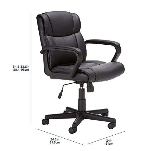 Amazon Basics Office Task Chair with Adjustable Height, 360° Swivel, Padded Armrests, Mid-Back, Rolling, 275 Pound Capacity, 24.2"D x 24"W x 34.8"H, Black Faux Leather view 3