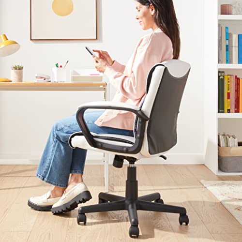 Amazon Basics Office Task Chair with Adjustable Height, 360° Swivel, Padded Armrests, Mid-Back, 275 Pound Capacity, BIFMA Certified, 24.2"D x 24"W x 38.6"H, White Faux Leather view 2