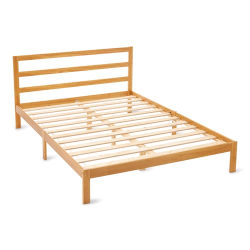Amazon Basics Queen Bed Frame with Headboard, Solid Pine Wood with Bed Slats, 62" x 82" x 34.6", Walnut