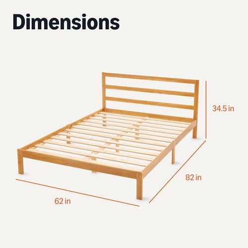 Amazon Basics Queen Bed Frame with Headboard, Solid Pine Wood with Bed Slats, 62" x 82" x 34.6", Walnut view 2