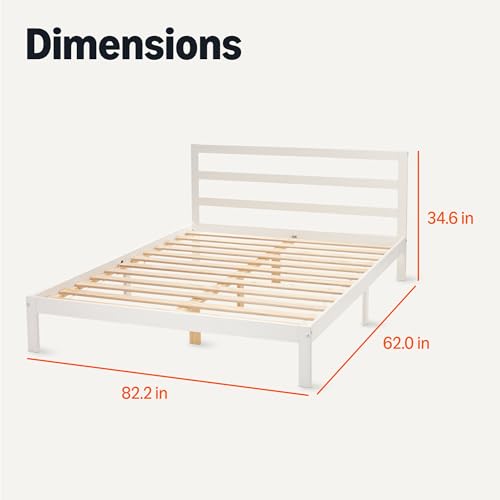 Amazon Basics Queen Bed Frame with Headboard, Solid Pine Wood with Bed Slats, White, 62" x 82" x 34.6" view 2