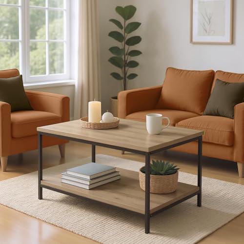 Amazon Basics Rectangular Coffee Table with Bottom Shelf, Living Room Center Table, Wooden, 19.9" D x 31.5" W x 16.5" H view 2