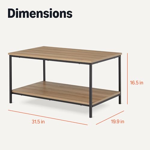 Amazon Basics Rectangular Coffee Table with Bottom Shelf, Living Room Center Table, Wooden, 19.9" D x 31.5" W x 16.5" H view 3