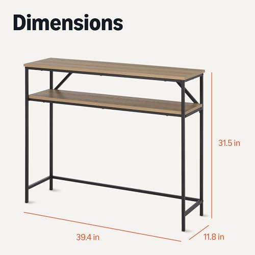 Amazon Basics Rectangular Console Table with Storage Shelf, Steel Frame, Oak Finish, 39.4"W x 31.5"H x 11.8"D view 2