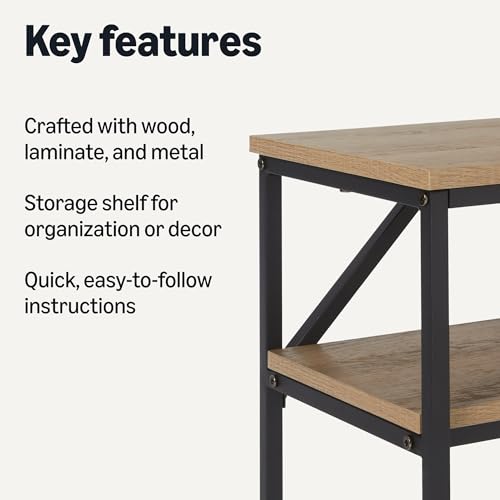Amazon Basics Rectangular Console Table with Storage Shelf, Steel Frame, Oak Finish, 39.4"W x 31.5"H x 11.8"D view 3