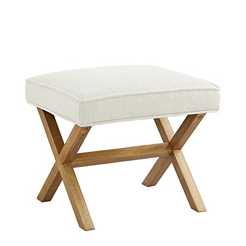 Amazon Basics Small Ottoman Foot Rest, Mid-Century Modern X Square Polyester Foot Stool, Linen, Ivory White, 18"D x 19.8"W x 18.3"H