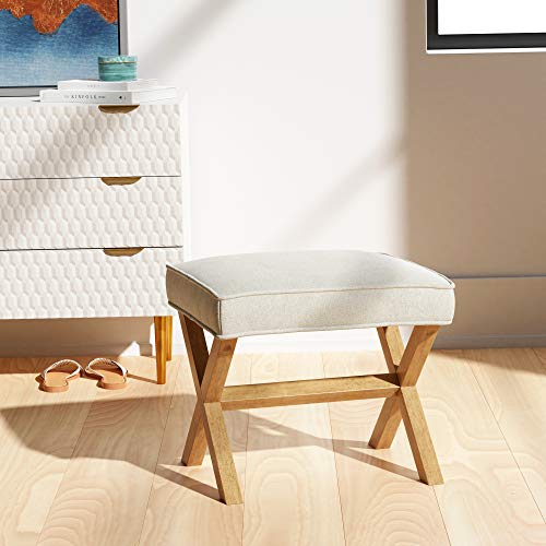 Amazon Basics Small Ottoman Foot Rest, Mid-Century Modern X Square Polyester Foot Stool, Linen, Ivory White, 18"D x 19.8"W x 18.3"H view 2