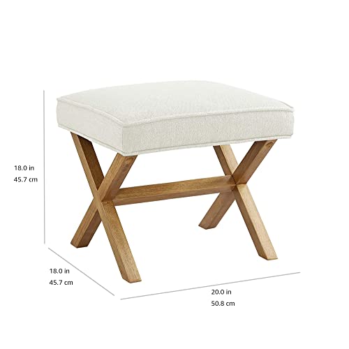 Amazon Basics Small Ottoman Foot Rest, Mid-Century Modern X Square Polyester Foot Stool, Linen, Ivory White, 18"D x 19.8"W x 18.3"H view 3