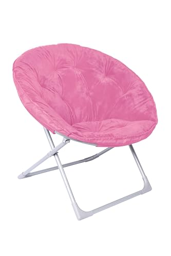 Amazon Basics Soft Faux Fur Saucer Shaped Comfortable Chair with Foldable Metal Frame, for Living Room or Dorm Room, Cozy, Pink, 27.2"D x 32.3"W x 32.3"H