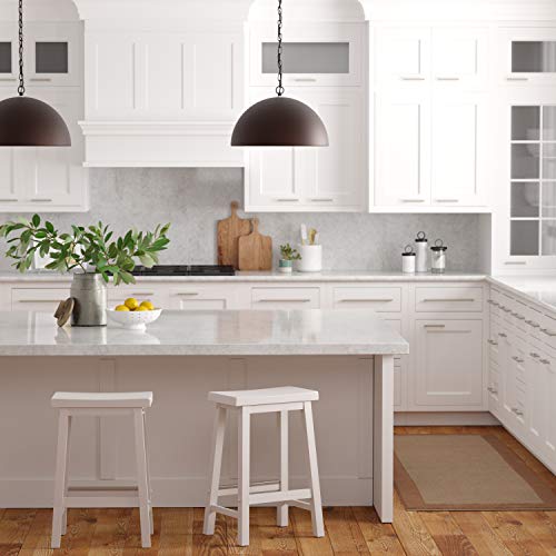 Amazon Basics Solid Wood Saddle-Seat Kitchen Counter Barstool with Footrest, Easy Assembly - 24-Inch Height - White - Set of 2