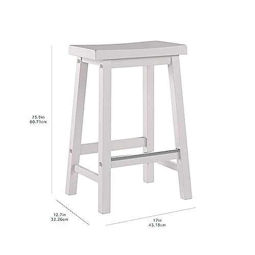Amazon Basics Solid Wood Saddle-Seat Kitchen Counter Barstool with Footrest, Easy Assembly - 24-Inch Height - White - Set of 2