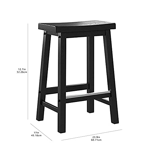 Amazon Basics Solid Wood Saddle-Seat Kitchen Counter Barstool with Footrest, Easy Assembly - 24-Inch Height - Black - Set of 2