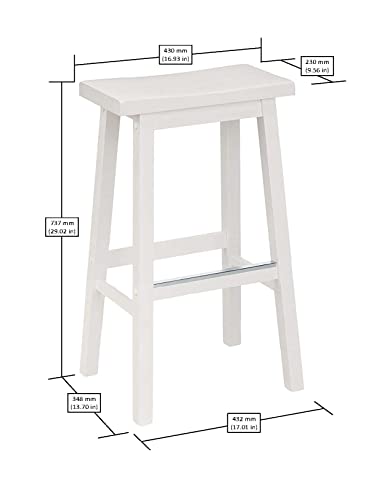 Amazon Basics Solid Wood Saddle-Seat Kitchen Counter Barstool with Footrest, Easy Assembly - 29-Inch Height - White - Set of 2
