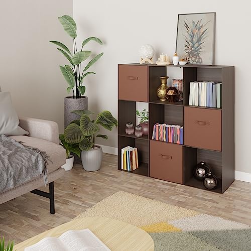 Amazon Basics Storage Cube Shelf Organizer, 9 Cubes, Espresso, 11.7" D x 35.9" W x 35.9" H