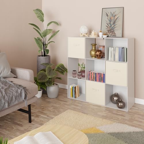 Amazon Basics Storage Cube Shelf Organizer, 9 Cubes, White, 11.7" D x 35.9" W x 35.9" H