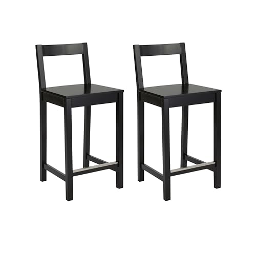 Amazon Basics Wooden Bar Stool with Backrest 24", Black, Set of 2