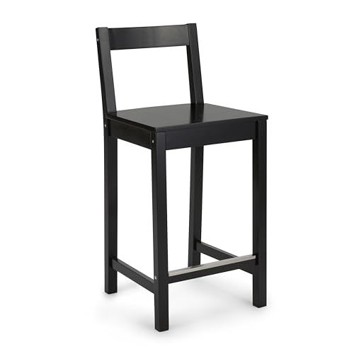 Amazon Basics Wooden Bar Stool with Backrest 24", Black, 1 Unit