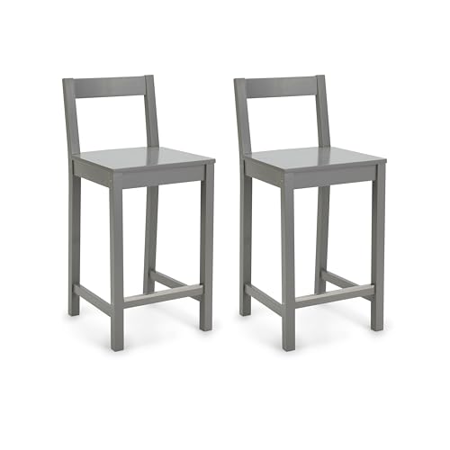 Amazon Basics Wooden Bar Stool with Backrest 24", Grey, Set of 2