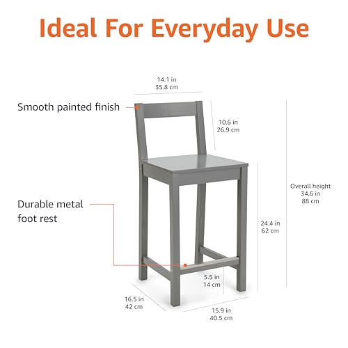 Amazon Basics Wooden Bar Stool with Backrest 24", Grey, 1 Unit