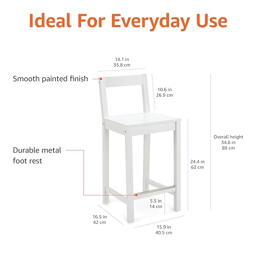 Amazon Basics Wooden Bar Stool with Backrest 24", White, 1 Unit