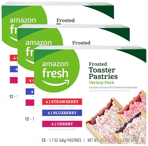 Amazon Fresh - Toaster Pastries Variety Pack (Strawberry, Blueberry, Cherry), 12ct (Pack of 3)