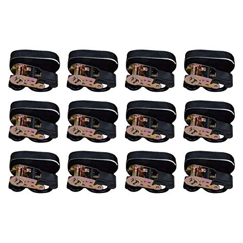Amazon Basics 1" x 15ft Ratchet Tie Downs, 500 lbs Load Cap, 1500 lbs Break Strength, Black, 12-Pack