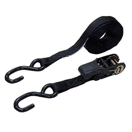 Amazon Basics 1" x 15ft Ratchet Tie Downs, 500 lbs Load Cap, 1500 lbs Break Strength, Black, 12-Pack