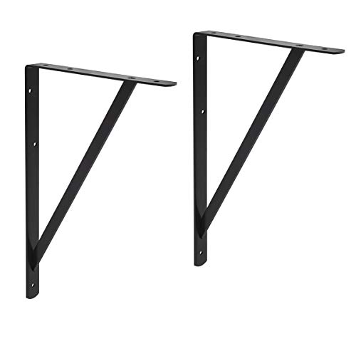 Amazon Basics 10 Pack L20 x H 13" Black Heavy Duty Shelf Brackets with Screws, Metal Shelf Brackets, Strong Steel