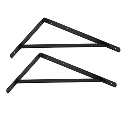 Amazon Basics 10 Pack L20 x H 13" Black Heavy Duty Shelf Brackets with Screws, Metal Shelf Brackets, Strong Steel