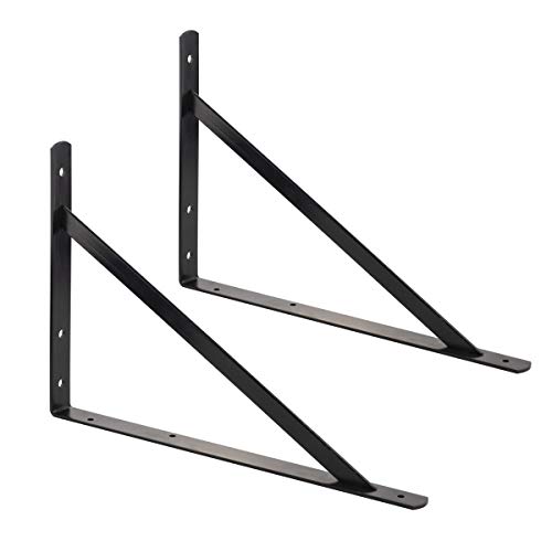 Amazon Basics 10 Pack L20 x H 13" Black Heavy Duty Shelf Brackets with Screws, Metal Shelf Brackets, Strong Steel