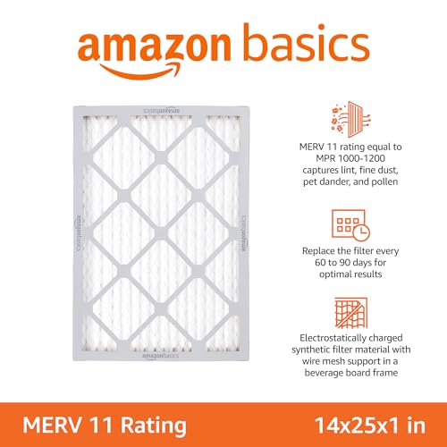 Amazon Basics 14x25x1 Air Filter 6 Pack, MERV 11 AC Furnace Filters (Actual Size: 13.75" x 24.75" x 0.75")