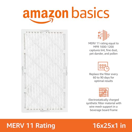 Amazon Basics 16x25x1 Air Filter 6-Pack, MERV 11 Electrostatic AC Furnace Filters for Allergies, Captures Dust and Pollen (Actual Size: 15.75" x 24.75" x 0.75") view 2