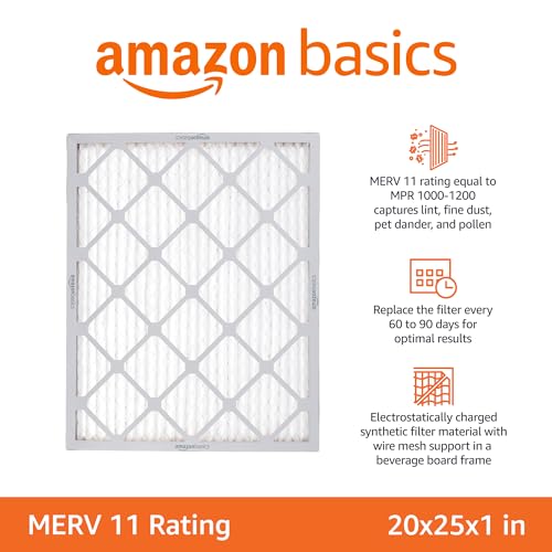 Amazon Basics 20x25x1 Air Filter 6-Pack, MERV 11 AC Furnace Filters, Dust, Pet, Allergy Control, Electrostatic, Removes Lint (Actual Size: 19.75" x 24.75" x 0.75") view 2