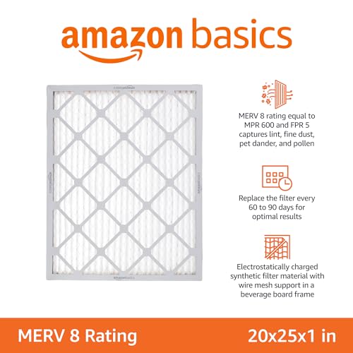 Amazon Basics 20x25x1 Air Filter 6 Pack, MERV 8 AC Furnace Filters (Actual Size: 19.75" x 24.75" x 0.75")