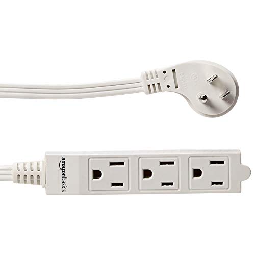 Amazon Basics 3-Prong Indoor Rectangle Extension Cord Power Strip, Flat Plug, Grounded 13 Amps, 1625 Watts, 125 VAC, 2-Pack, 3 ft, White