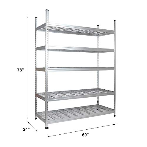 Amazon Basics 4000IBS Heavy Duty Adjustable Storage Shelving Unit, 5 Shelf, High-Grade Aluminum, Silver, 60 x 24 x 78 Inch