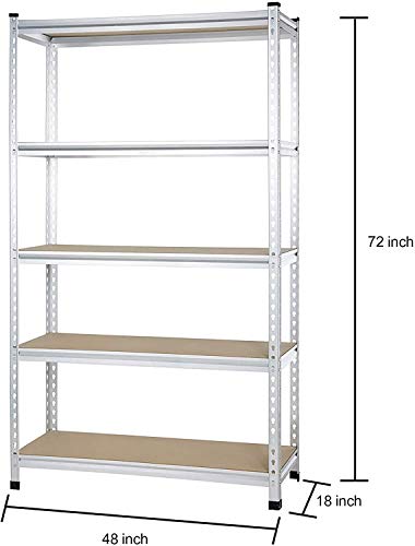 Amazon Basics 5-Tier Medium Duty Garage Shelving Unit, Sturdy Adjustable Storage Shelves, Easy to Assemble, 48" x 18" x 72", Aluminum view 2