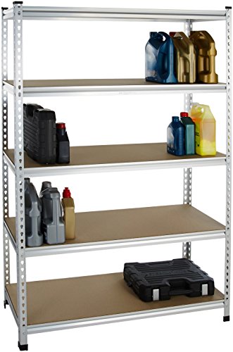 Amazon Basics 5-Tier Medium Duty Garage Shelving Unit, Sturdy Adjustable Storage Shelves, Easy to Assemble, 48" x 18" x 72", Aluminum view 3