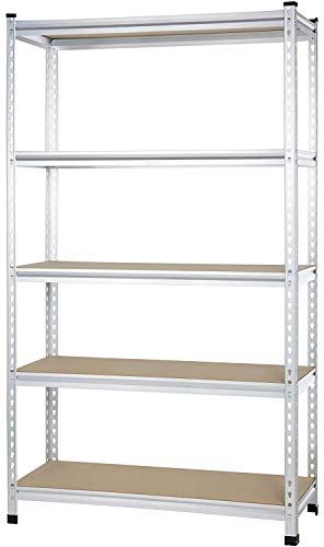Amazon Basics 5 tier, Medium Duty Storage Shelving Double Post Press Board Shelf, Aluminum, 48 x 18 x 72