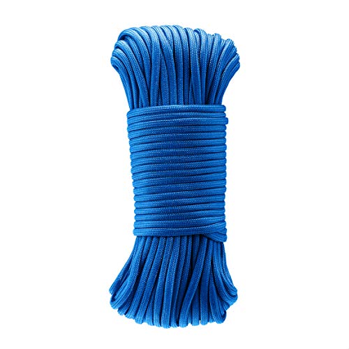 Amazon Basics 550 Type III Paracord, 7-Strand Core, High Strength for Hiking, Camping, Survival Gear, DIY Projects, Bracelets, Lanyards, Outdoor Utility, 5/32 in x 100 ft (4mm x 30m), Blue
