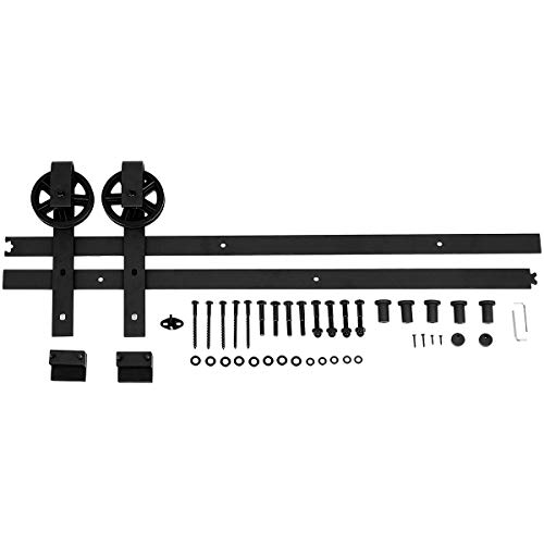 Amazon Basics 6.6 ft Heavy Duty Sliding Barn Door Hardware Kit, Sturdy Big Wheel Design, Easy to Install, Fits 36"-40" Wide Panel, 1-3/8 to 1-3/4 inches Thickness, Black