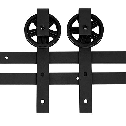 Amazon Basics 6.6 ft Heavy Duty Sliding Barn Door Hardware Kit, Sturdy Big Wheel Design, Easy to Install, Fits 36"-40" Wide Panel, 1-3/8 to 1-3/4 inches Thickness, Black view 2