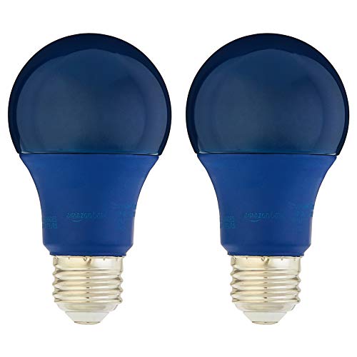 Amazon Basics A19 Blue Color Party LED Light Bulb, 60 Watt Equivalent, Energy Efficient 9W, E26 Standard Base, Non-Dimmable, 10,000 Hour Lifetime, 2-Pack