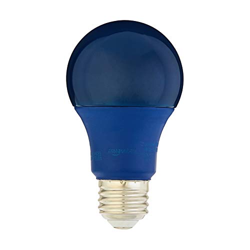Amazon Basics A19 Blue Color Party LED Light Bulb, 60 Watt Equivalent, Energy Efficient 9W, E26 Standard Base, Non-Dimmable, 10,000 Hour Lifetime, 2-Pack