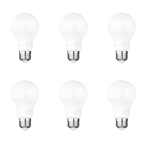 Amazon Basics A19 Dusk to Dawn Sensor LED Outdoor Light Bulbs, 60W Equivalent, Energy-Efficient 9W, Daylight White 5000K, E26 Base, Auto On/Off, Porch, 10,000 Hours, 6-Pack
